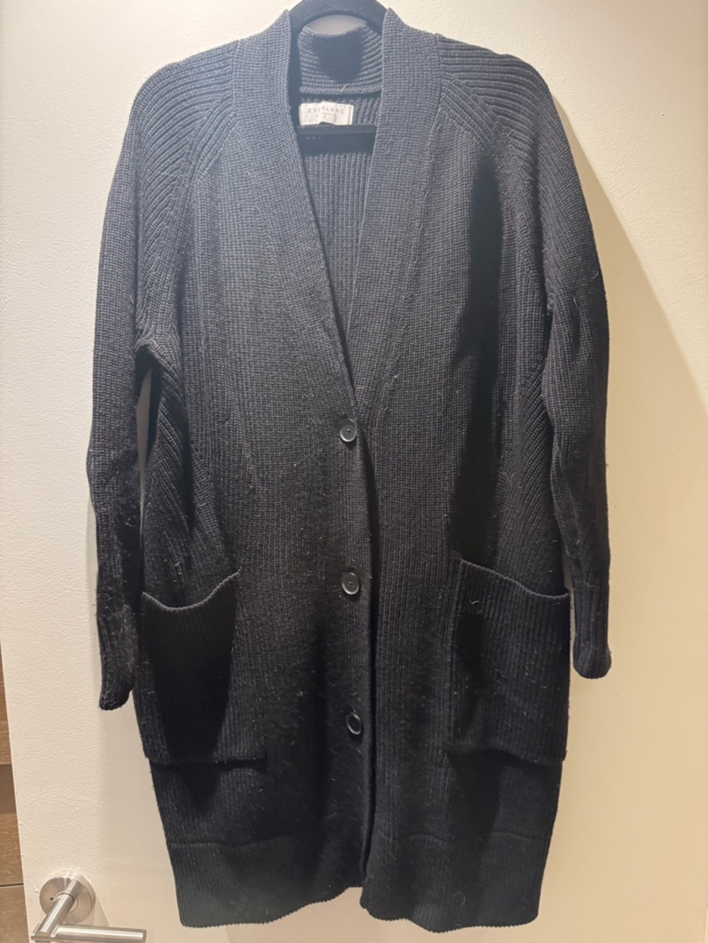 Everlane Black Long Knit Cardigan with Pockets